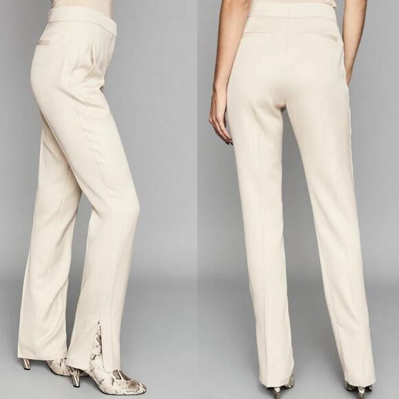 Reiss Farrah Tuxedo Side-Zip Trouser Pants Women’s 10 Neutral Ivory Career NEW - Picture 1 of 9